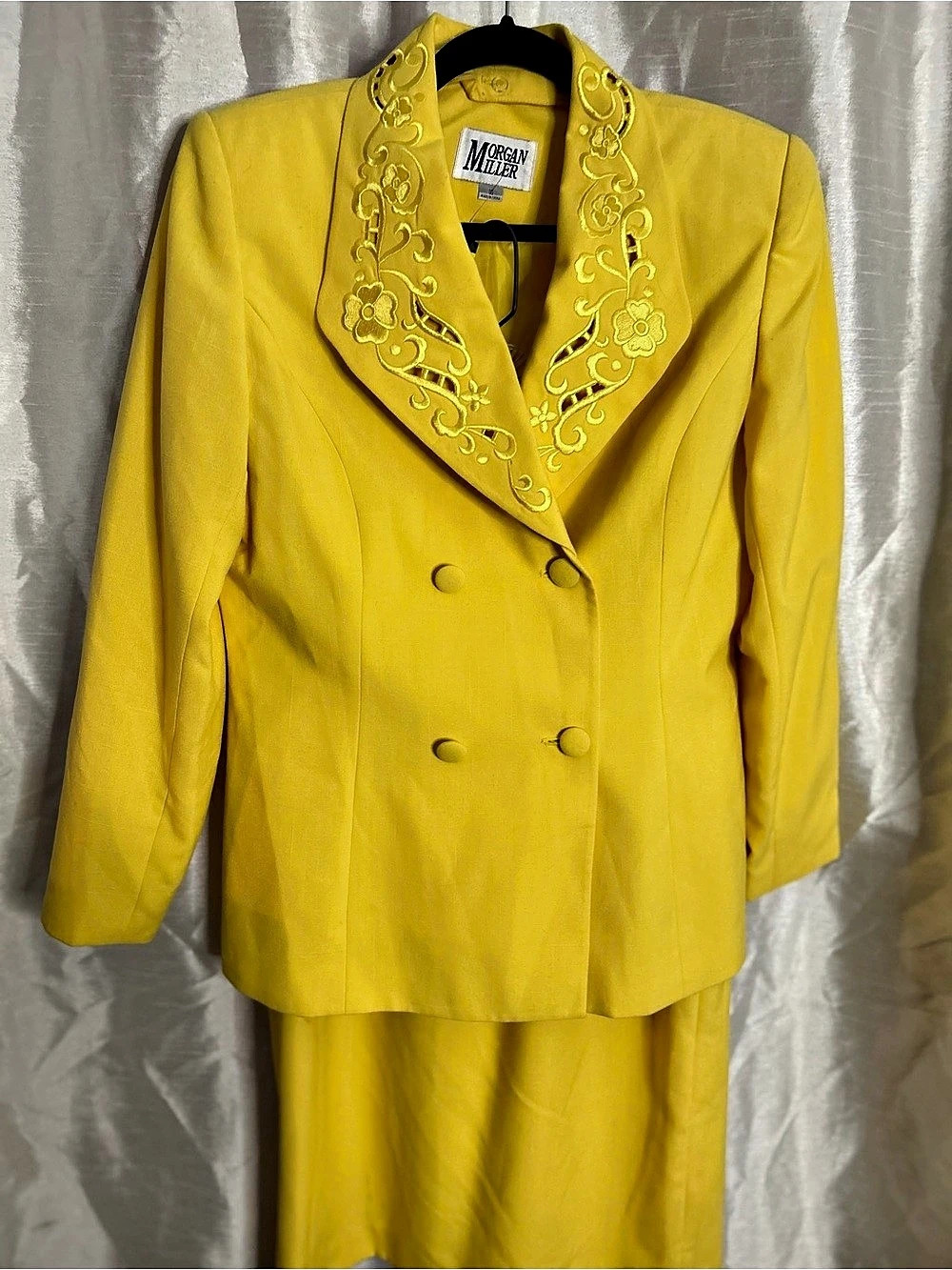 Morgan Miller Embroidered Skirt Suit in Yellow Size 10 NWT - Picture 2 of 14